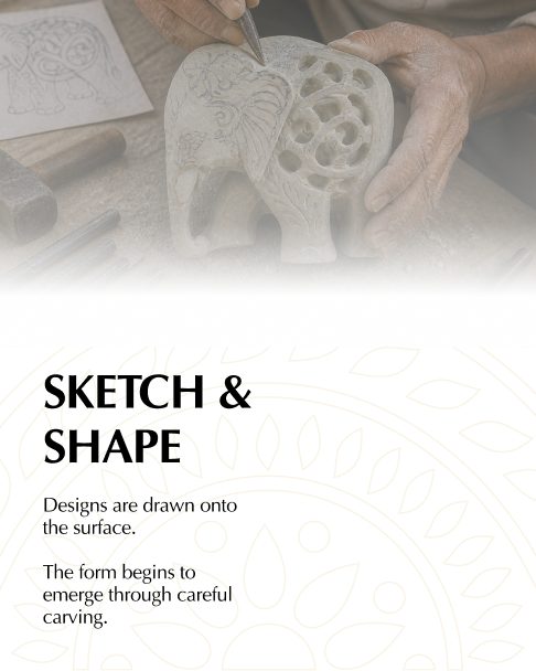 Social post: Sketch and shape, an artisan carving