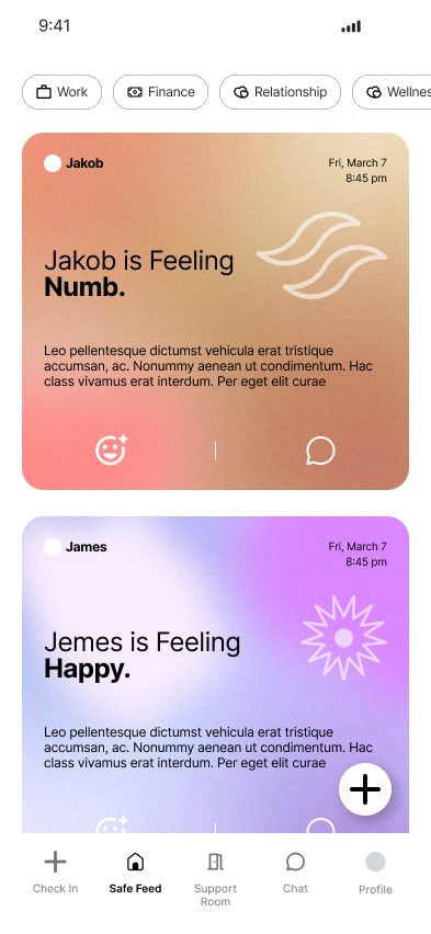 Safe Feed with anonymous mood posts filtered by topic