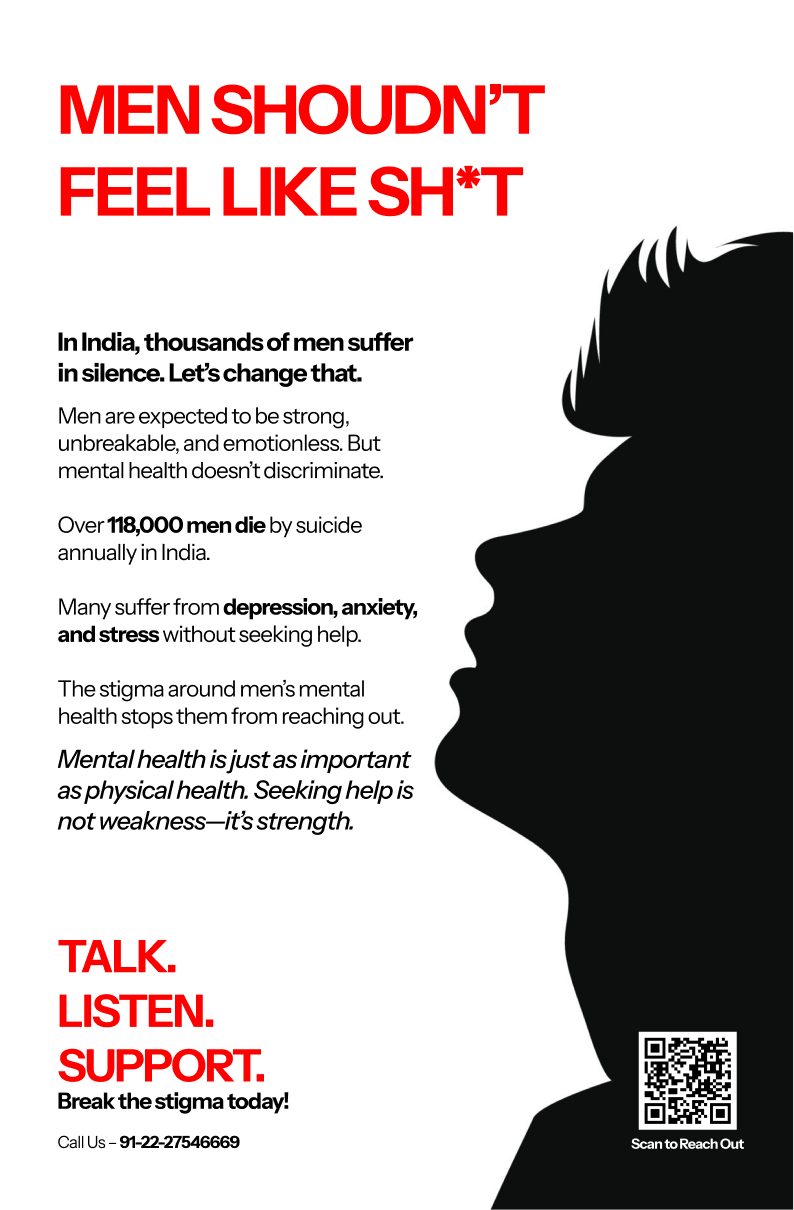 Poster headlined Men shouldn’t feel like sh*t, with facts on men’s mental health