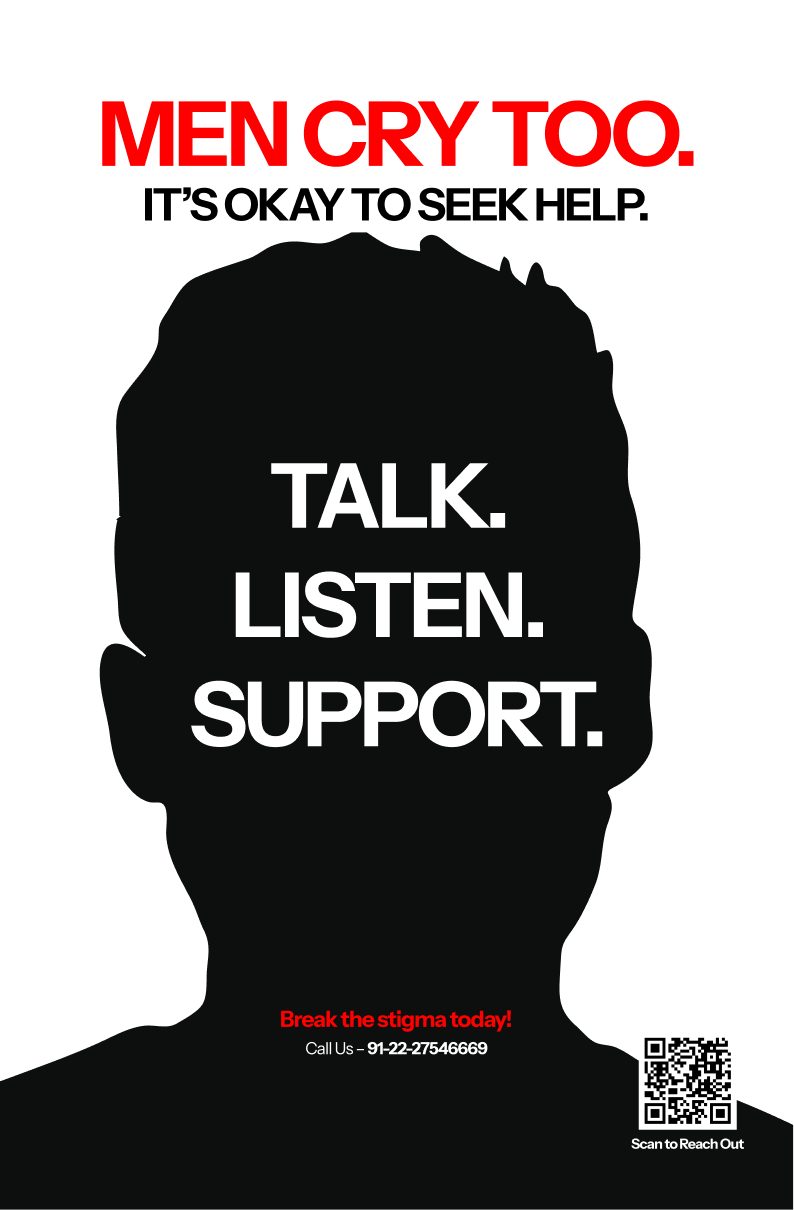 Poster: Men cry too. It’s okay to seek help. Talk. Listen. Support.