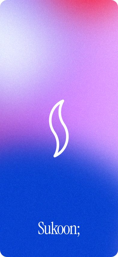 Sukoon opening screen with the S mark on a blue and pink gradient