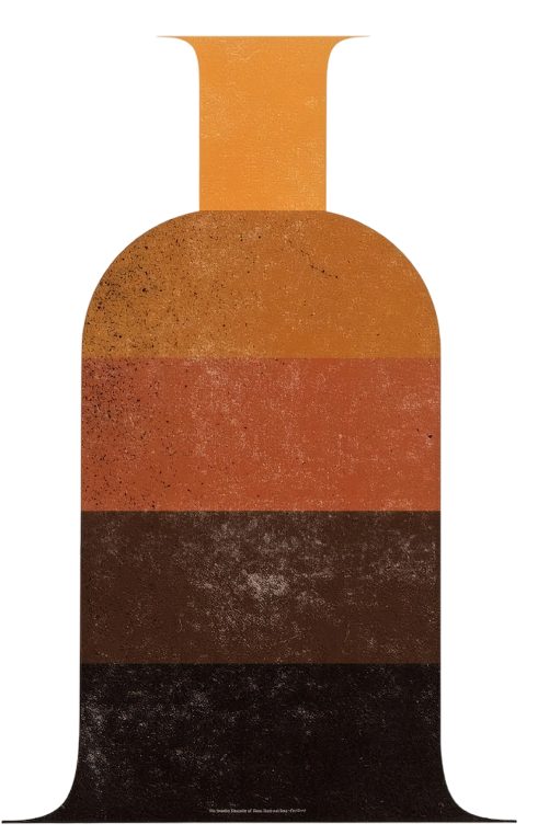 Perfume bottle illustration split into five coloured layers